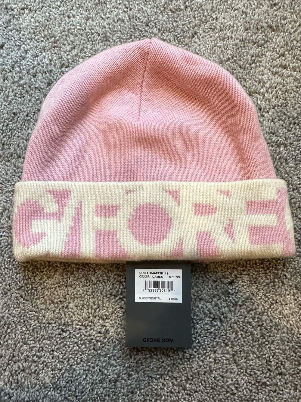 G/FORE Cameo Pink & Cream Patterned Cuffed Beanie